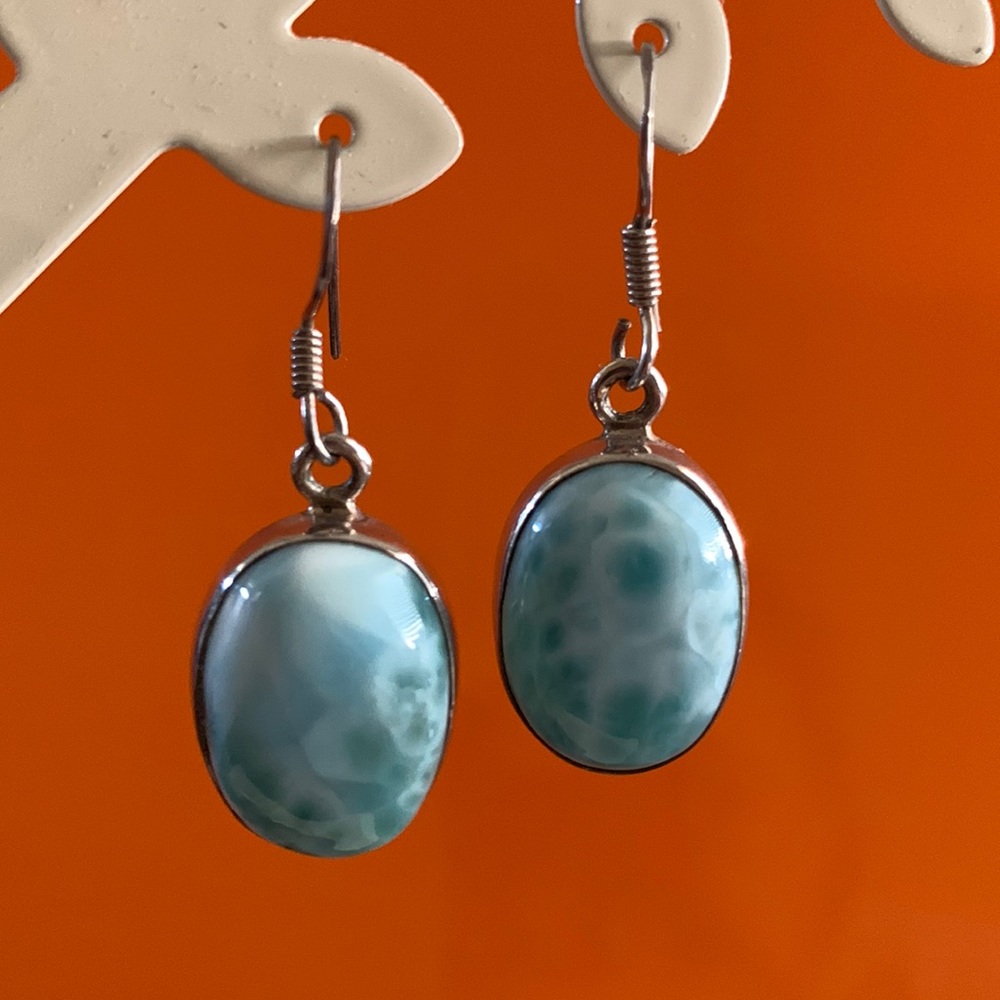 Genuine Larimar and silver earrings